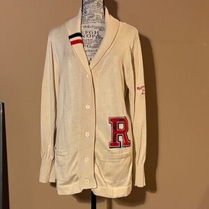 Raw Blue Cream Cardigan with Red Patch